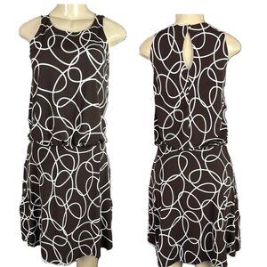 London Times 6 Brown/White Swirl Drop Elastic Waist Above Knee Sleeveless Dress
